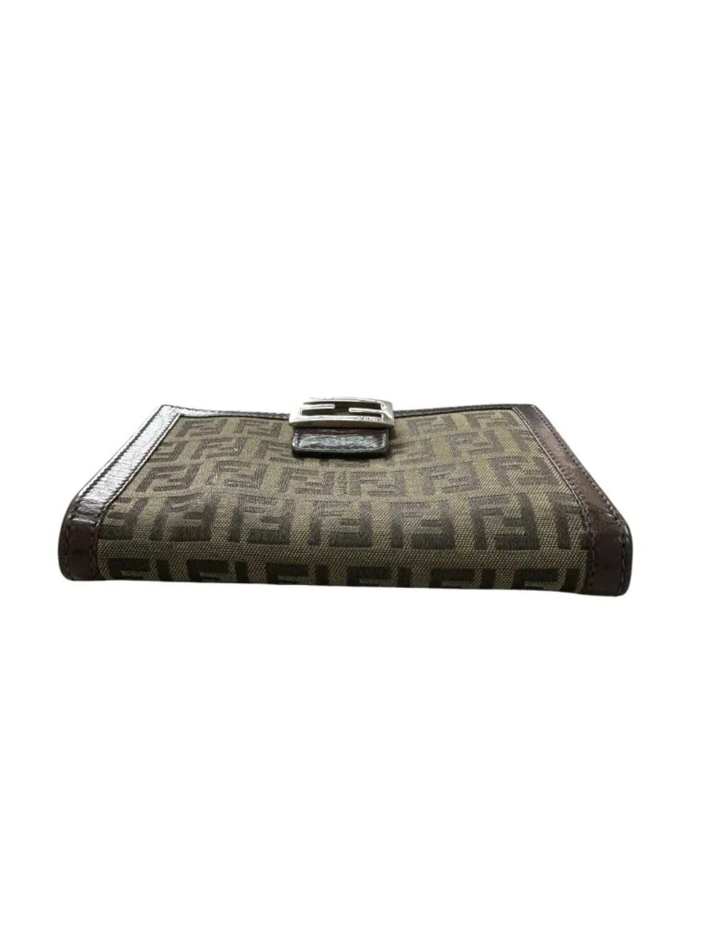 Fendi Zucca Brown Silver Leather Bifold Wallet